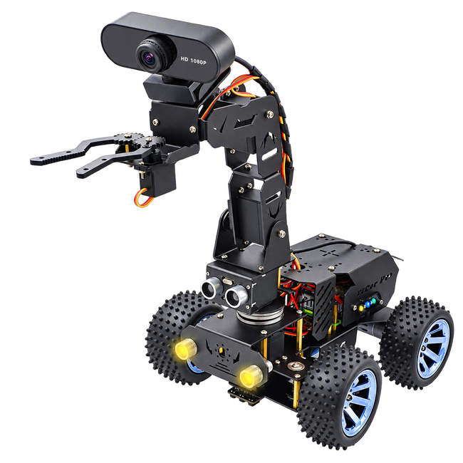 Raspberry Pi Vision Rover with 4-DOF Arm — product view. Robot kit — Raspberry Pi excluded.