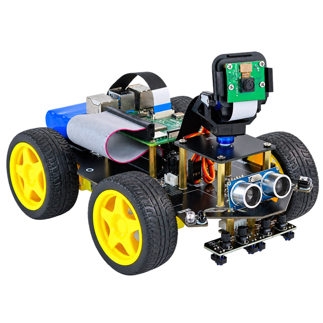 Raspberry Pi 5 Four-Wheel Vision Robot — product view. Base robot kit — Raspberry Pi and TF card excluded.
