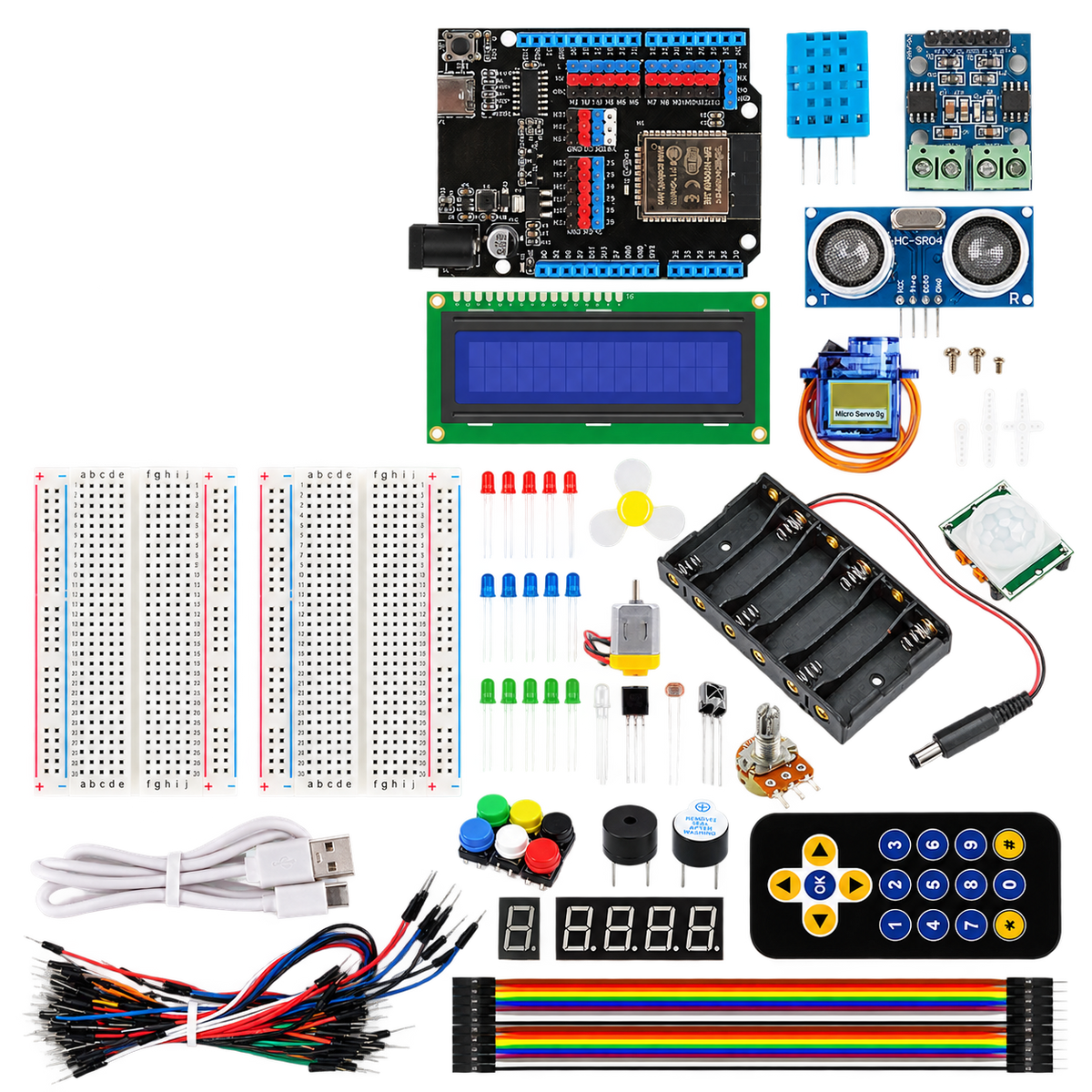 ESP32 Electronics & Coding Starter Kit — product view. Electronics starter kit — wooden structures excluded.