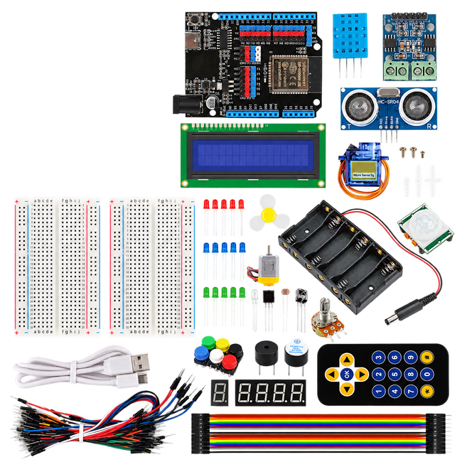 ESP32 Electronics & Coding Starter Kit — product view. Electronics starter kit — wooden structures excluded.
