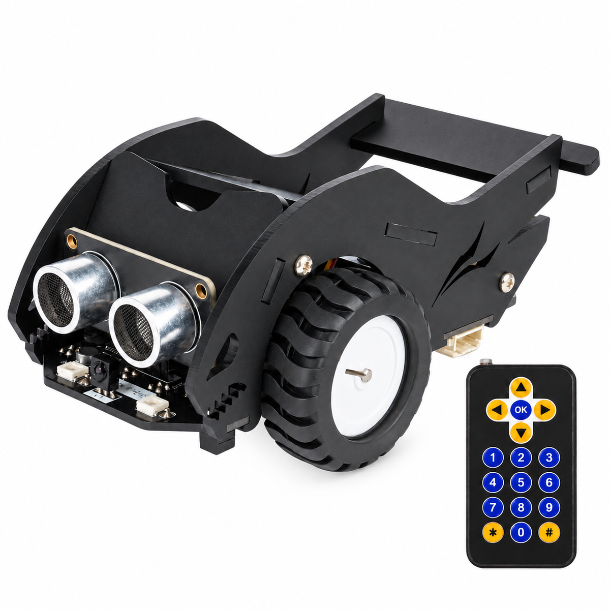 ESP32 Shark-Style Robot Car Kit — component close-up. Shark-style robot car kit.