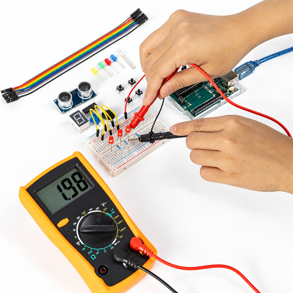 Arduino Uno R3 Beginner Electronics Lab — additional product or project detail. Beginner electronics kit with Arduino Uno R3. Example project; surrounding props, host equipment and separately required parts are not included.