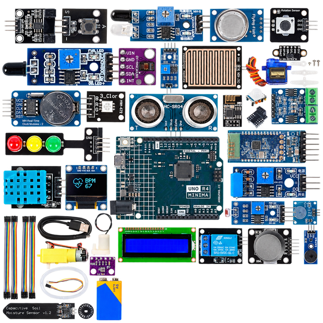 Arduino Uno R4 Minima Sensor Lab — product view. Uno R4 Minima sensor kit.