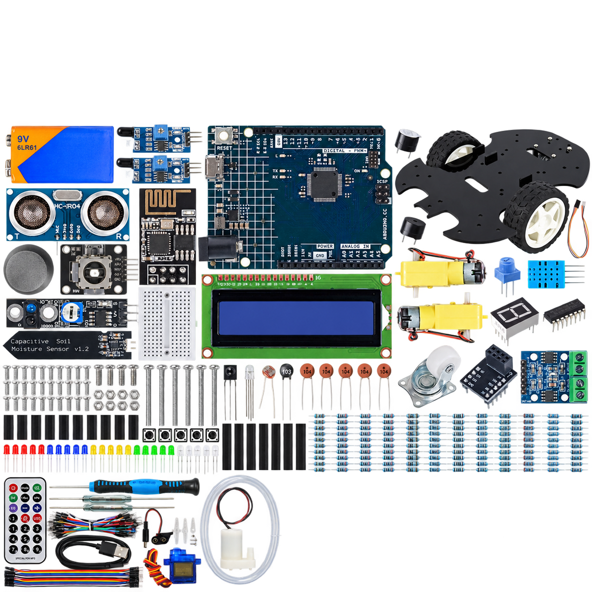 Arduino Uno R4 3-in-1 Robotics & IoT Kit — product view. Uno R4 Minima 3-in-1 kit.