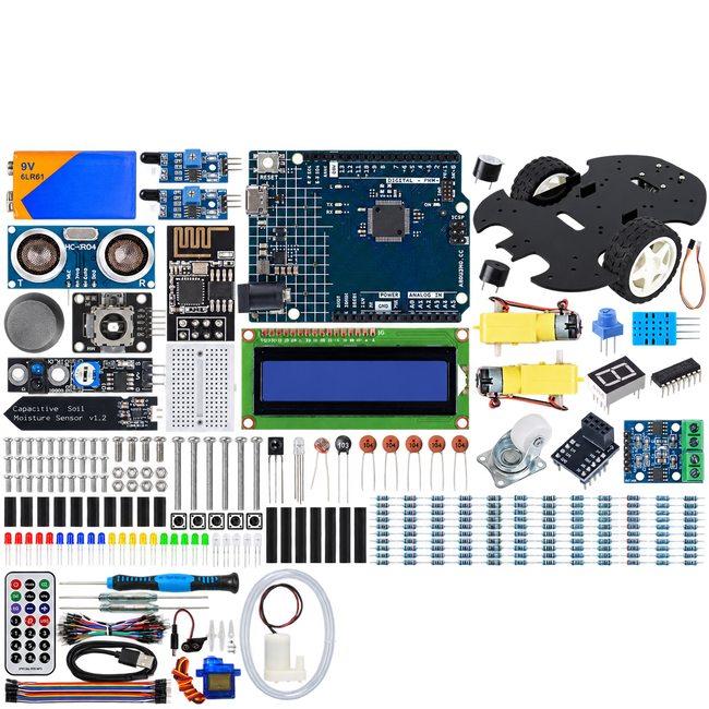 Arduino Uno R4 3-in-1 Robotics & IoT Kit — product view. Uno R4 Minima 3-in-1 kit.