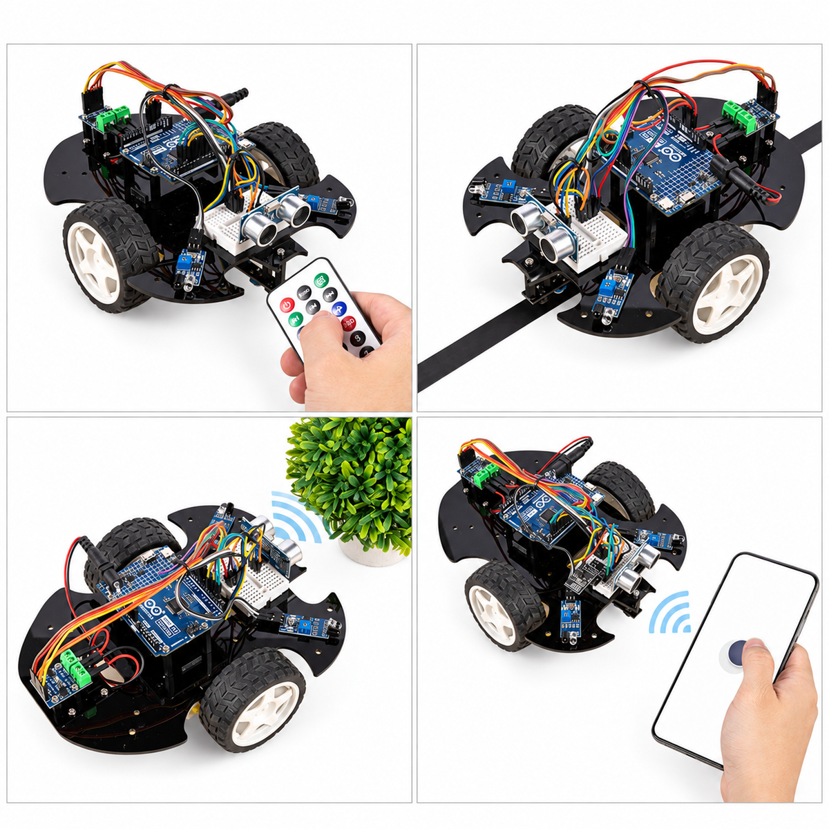Arduino Uno R4 3-in-1 Robotics & IoT Kit — additional product or project detail. Uno R4 Minima 3-in-1 kit. Example project; surrounding props, host equipment and separately required parts are not included.