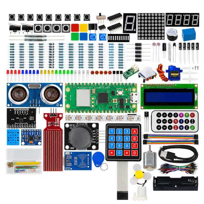 Pico W Wireless Electronics Starter Kit — product view. Pico W electronics starter kit.