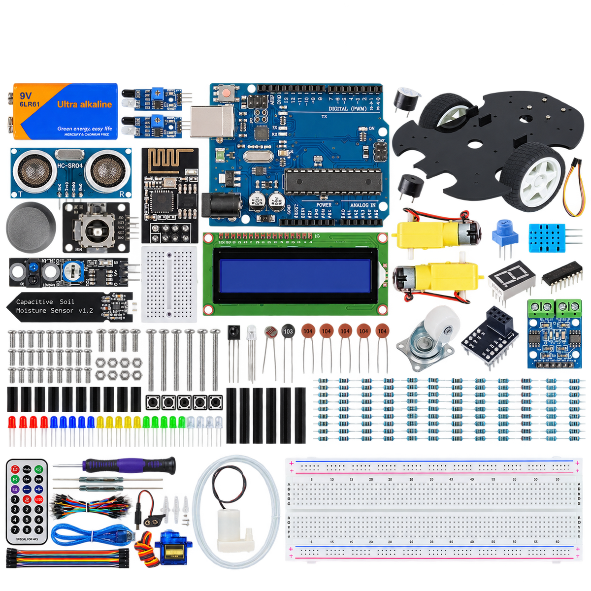Uno-Compatible 3-in-1 Robotics & IoT Kit — product view. Uno-compatible 3-in-1 starter kit.