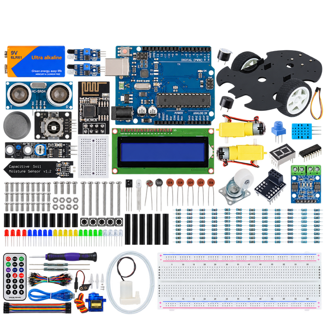Uno-Compatible 3-in-1 Robotics & IoT Kit — product view. Uno-compatible 3-in-1 starter kit.