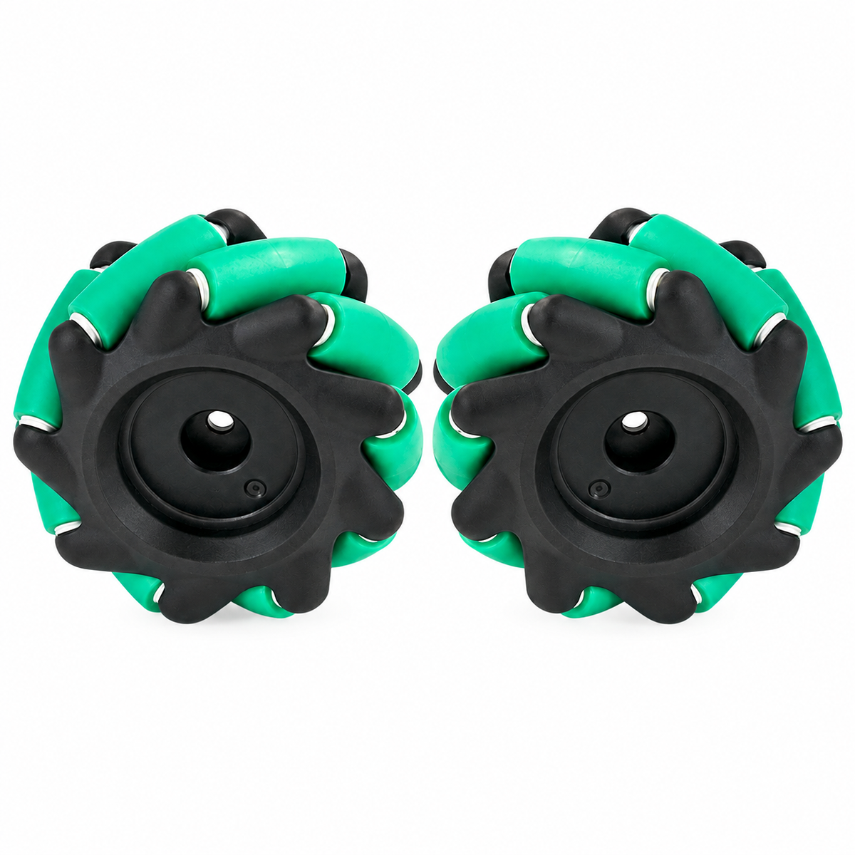 65mm Mecanum Wheel Set with 6mm Couplings — additional product or project detail. Four nylon wheels + four 6mm couplings. Example project; surrounding props, host equipment and separately required parts are not included.